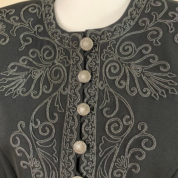 Vintage Marie St. Claire Size 6 Embroidered Blazer Jacket Black Whimsygoth - Picture 6 of 13